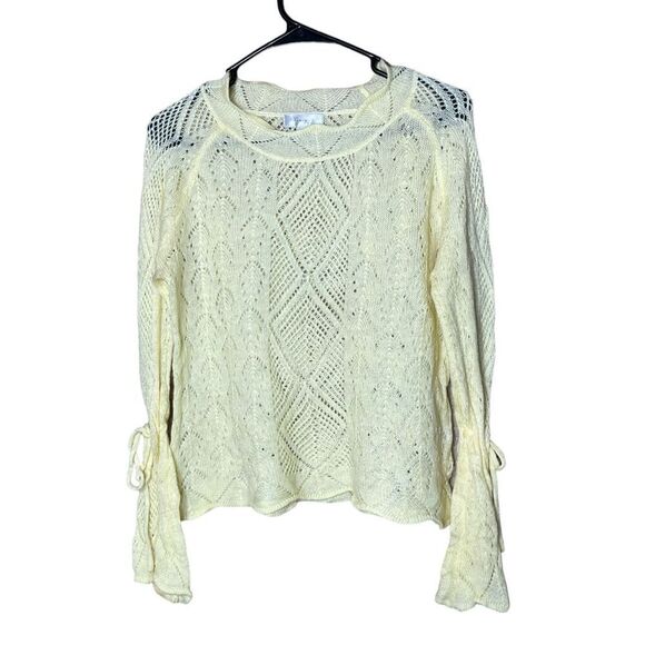 Honey & T Yellow Knit Bell Tie Sleeve Sweater Size Large - Picture 1 of 10